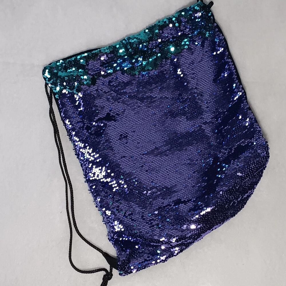 Color-flip Sequin Drawstring Backpack Changing Turquoise/Purple - Picture 2 of 6